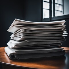 Sticker - stack of paper documents in a office.