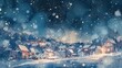 Snowflakes drift gently over a sleepy town, each flake a delicate splash of watercolor, weaving a wintry spell, kawaii