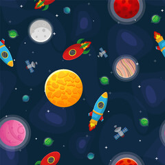 Wall Mural - space cartoon seamless pattern. cute design for
