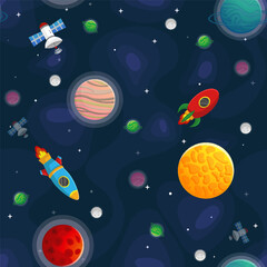 Wall Mural - space cartoon seamless pattern. cute design for