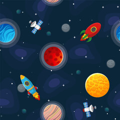 Wall Mural - space cartoon seamless pattern. cute design for