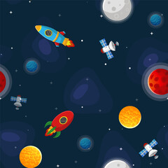 Wall Mural - space cartoon seamless pattern. cute design for