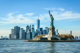 Fototapeta  - The beautiful  New York skyline featuring the Statue of Liberty, Ai generated