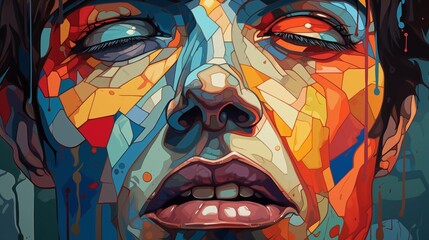 Wall Mural - Abstract Colorful Illustration of Sadness