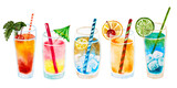 Fototapeta  - Watercolor set tropical summer drink, tropical cocktails cut out from background. Hand drawn not AI