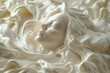 Face of woman made of white cream waves background. Beautiful close up macro image for mockups, templates and patterns.
