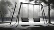 Type of Image: Artistic Image, Subject Description: An artistic representation of two swings in a park, captured in black and white, Art Styles: Minimalism, Art Inspirations: Fine art photography, Cam