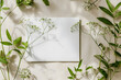 © Алина Троева - Stylish elegant flat lay olive green floristic greeting invitation post card with copy space mockup.