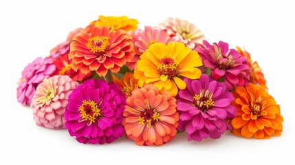 vibrant summer zinnia flower bouquet isolated on white background floral still life photography