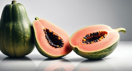 Wall Mural - Cut papaya with seeds. Healthy fruit. Summer food.