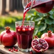 Pouring pomegranate juice into glass. Healthy drink