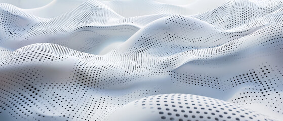 Wall Mural - Futuristic surface of cyber data, AI abstract texture background, white digital perforated waves. Theme of network, future, secure connect, wavy tech, technology.