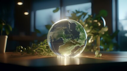 Wall Mural - Globe earth on green grass in the forest. 3d render