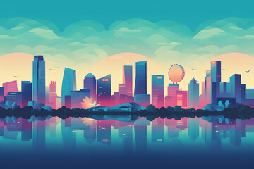 Wall Mural - Illustration of a Singapore city landscape with buildings. Illustration for your design. Travel concept