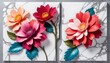 Panel wall art marble Vivid Floral Triptych 3D Art on Marble Background wall decoration created with generative ai	