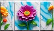 Panel wall art marble Vivid Floral Triptych 3D Art on Marble Background wall decoration created with generative ai	