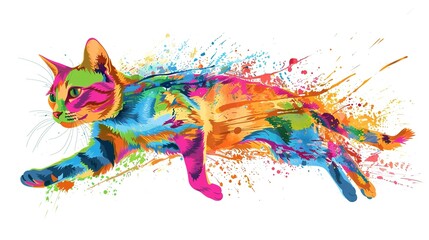 Wall Mural - Colorful cat vector illustration, white isolated background