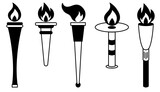 Fototapeta  - Set of torches with fire. Symbol of competition victory, championship. Vector illustration