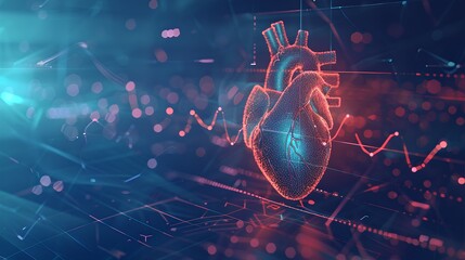 Wall Mural - futuristic digital heart visualization in cyberspace. concept of modern medical technology. illustra