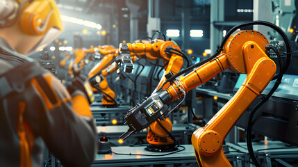 Wall Mural - xai smart industry robot arms for digital factory production technology showing automation manufactu