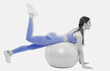 Slim, bodybuilder girl in a tracksuit, sitting on a mat with a Pilates ball,  cardio workout. Sports concept, fat burning and healthy lifestyle.