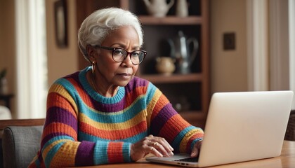 Older person sits at home and deals with the new digital possibilities in front of the computer screen