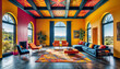 Colorful living room interior with large windows. Generative AI