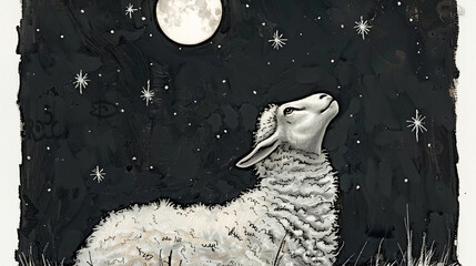 Wall Mural - symbolic image in painting style with a sheep for good sleep