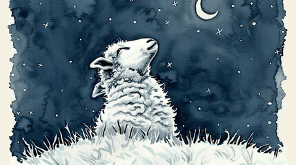 Wall Mural - symbolic image in painting style with a sheep for good sleep