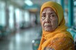 © Aaron Weiss - Elderly sad woman in a headscarf sitting alone in the hospital