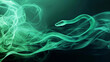Green snake slithers through ethereal smoke blending lines between reality and fantasy in mesmerizing dance