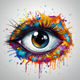 Fototapeta  - Watercolor human eye close up with colorful paint vector, clipart Illustration, Generative Ai