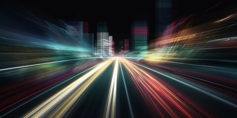 Car motion trails. Speed light streaks background with blurred fast moving light effect, Racing cars dynamic flash effects city road with long exposure night lights