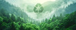 © LeManna - Conceptual illustration of recycling symbol on background of green forest.