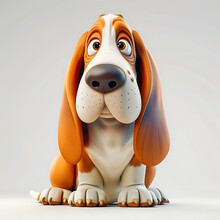 Basset Hound, Funny Cute Dog 3d Illustration On White, Unusual Avatar, Cheerful Pet