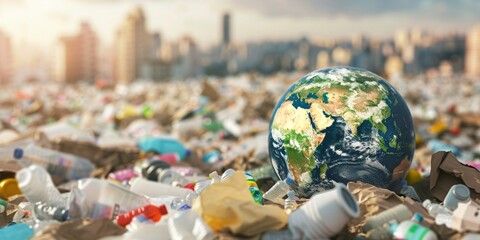 A Global Perspective on Waste Management Challenges with Earth Amidst a Landfill, Highlighting the Urgent Need for Sustainable Practices, Generative AI