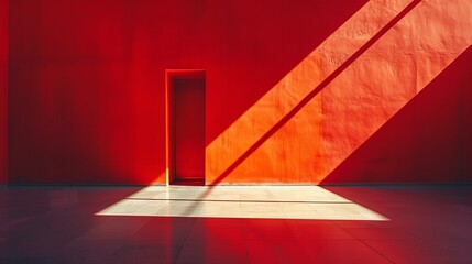 Sticker - a red wall with a door and a shadow