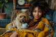 Casual and Cozy Home Setting with Person and Dog