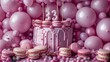  cake, macaroons, balloons