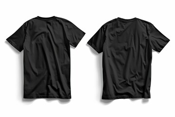 blank black tshirt mockup template front and back view isolated on white apparel design presentation