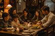© ivlianna - A close-knit family sharing a meal around the dinner table, with lively conversation and hearty laughter, cherishing the simple joys of fellowship and connection. A family is sitting at a table