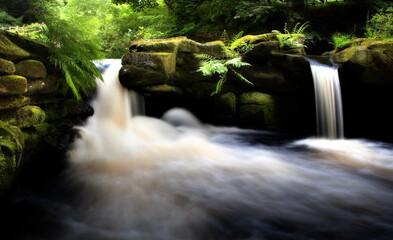 Wall Mural - Waterfall Peak District, Middle Black Clough Waterfalls, Peak District. Beautiful waterfall in deep forest.