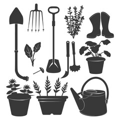 Silhouette gardening equipment black color only