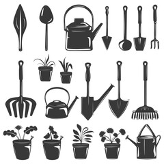 Silhouette gardening equipment black color only