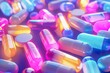 colorful pill capsules pile with modern light design pharmaceutical industry concept 3d rendering
