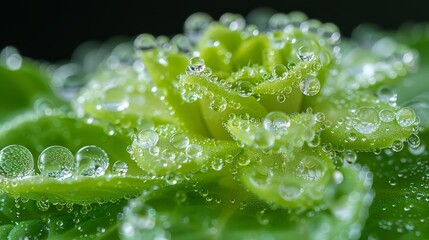 Wall Mural -  leaves dotted with water droplets in the foreground