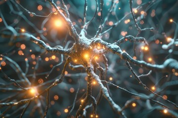 Wall Mural - complex network of neurons and synapses human nervous system 3d render medical concept