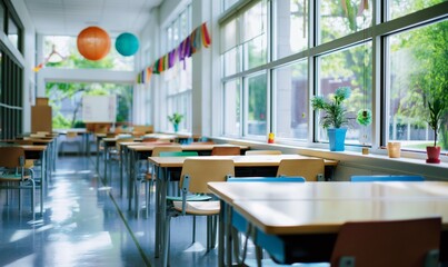 empty classroom in school at summer time. 