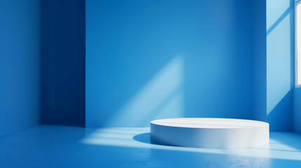 Aufkleber - Empty white podium in blue room with natural light for product showcase