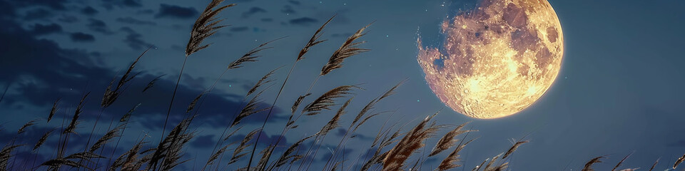 Wall Mural - banner full moon over a field 